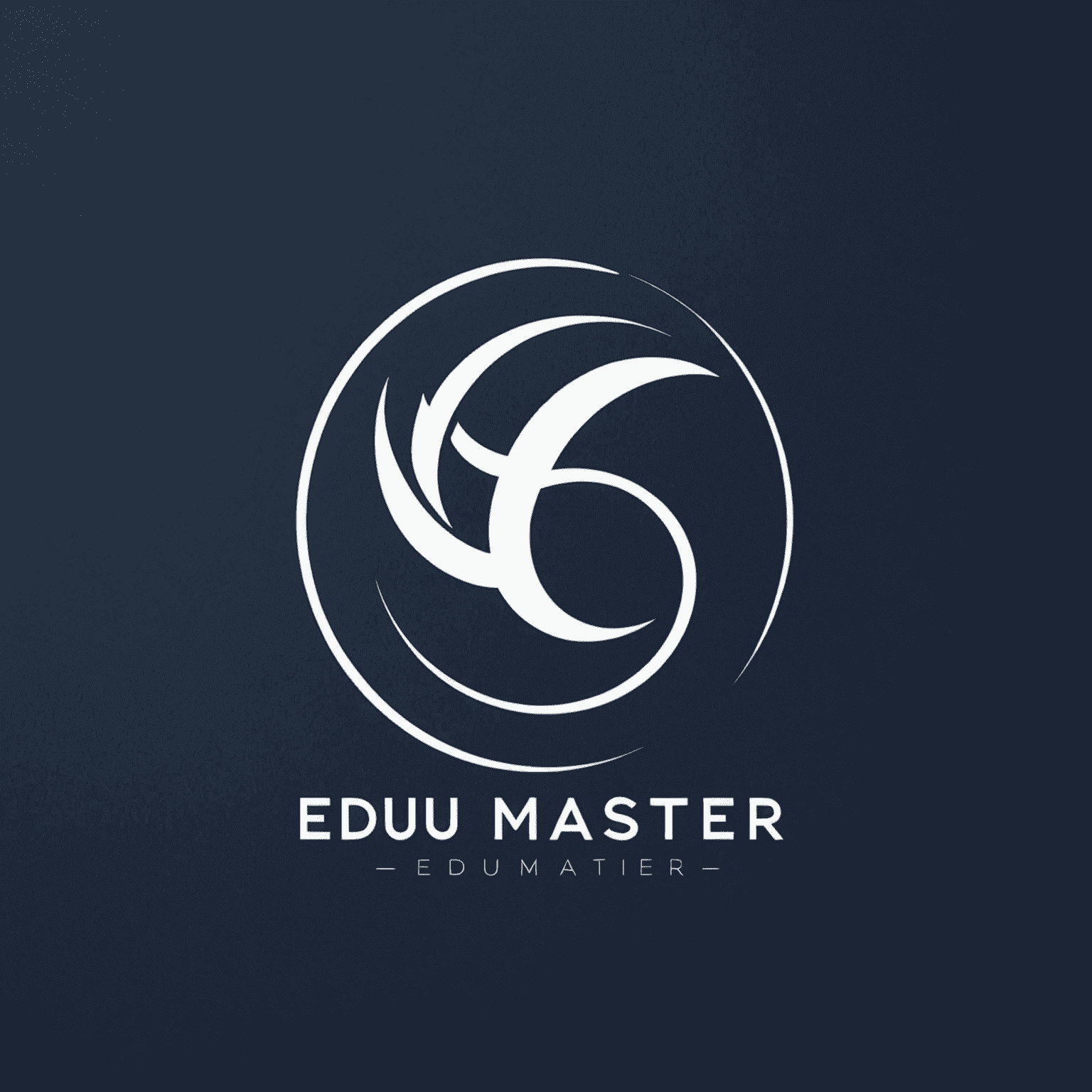 Logo edu-master przedstawiające minimalistyczny wordmark w głębokim granatowym kolorze z abstrakcyjnym symbolem wzrostu