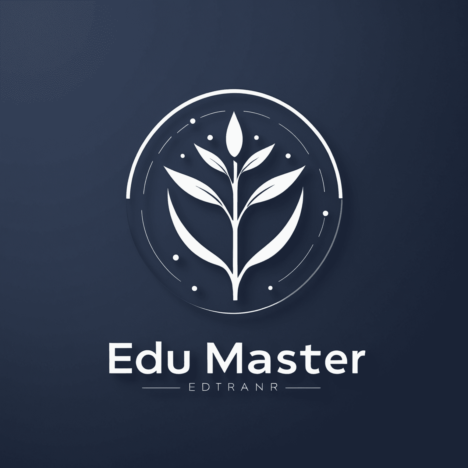 Logo edu-master przedstawiające minimalistyczny wordmark w głębokim granatowym kolorze z abstrakcyjnym symbolem wzrostu