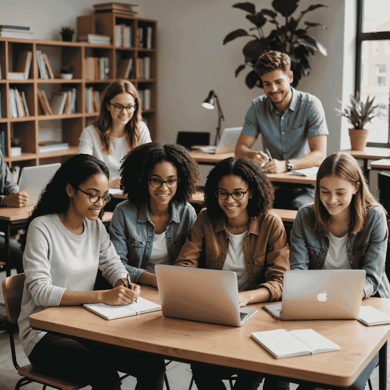 Grupa zróżnicowanych studentów uczących się razem przed laptopami, reprezentująca różnorodność kursów online